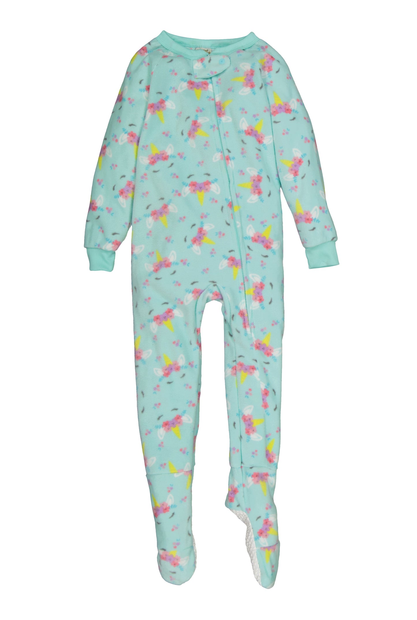Girls Fleece Unicorn Floral Print Footed Pajamas