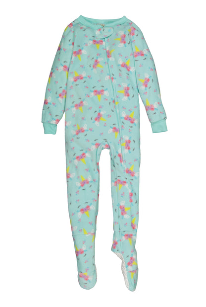 Girls Fleece Unicorn Floral Print Footed Pajamas