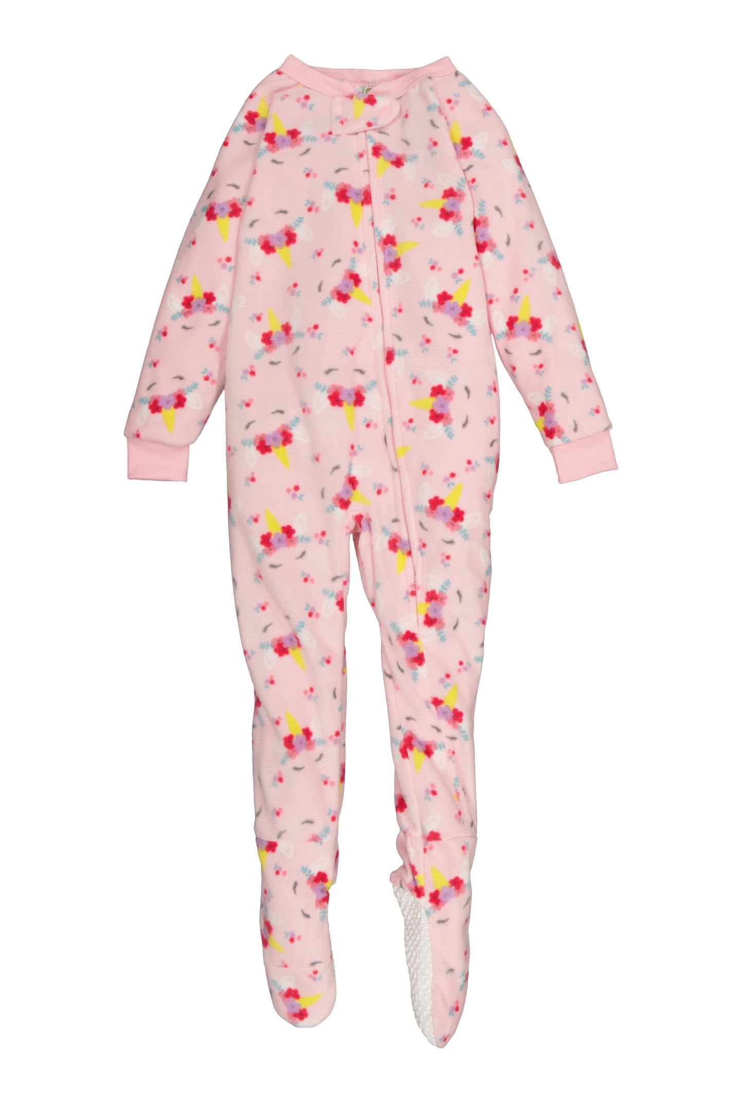 Girls Fleece Unicorn Floral Print Footed Pajamas