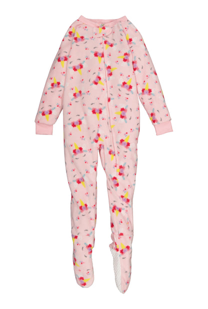 Girls Fleece Unicorn Floral Print Footed Pajamas