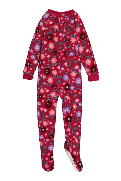 Girls Floral Print Footed Pajamas