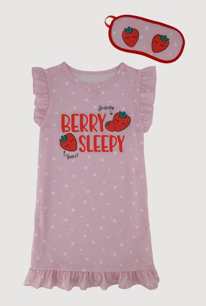 Girls Berry Sleepy Nightgown with Sleep Mask