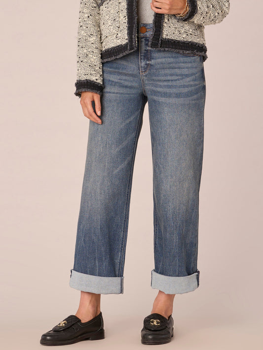 Absolution High Rise Cuffed Wide Leg Jean with Double Peak Yoke