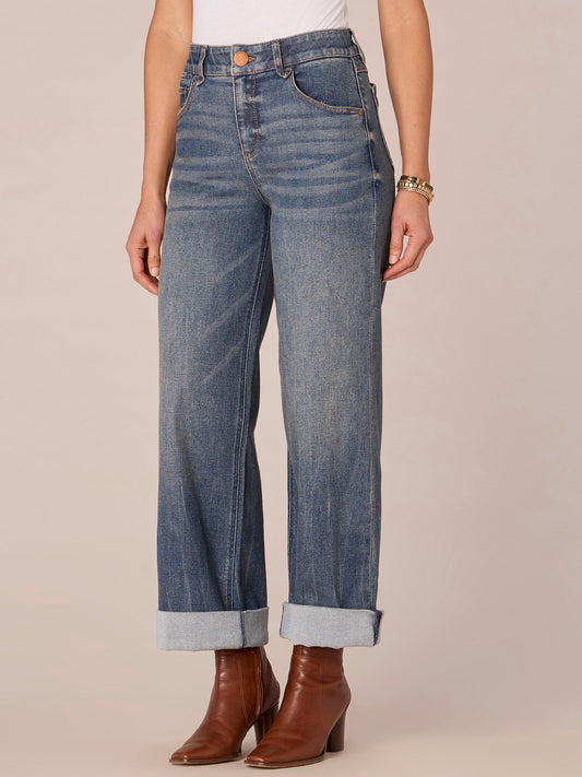 Absolution High Rise Cuffed Wide Leg Jean with Double Peak Yoke