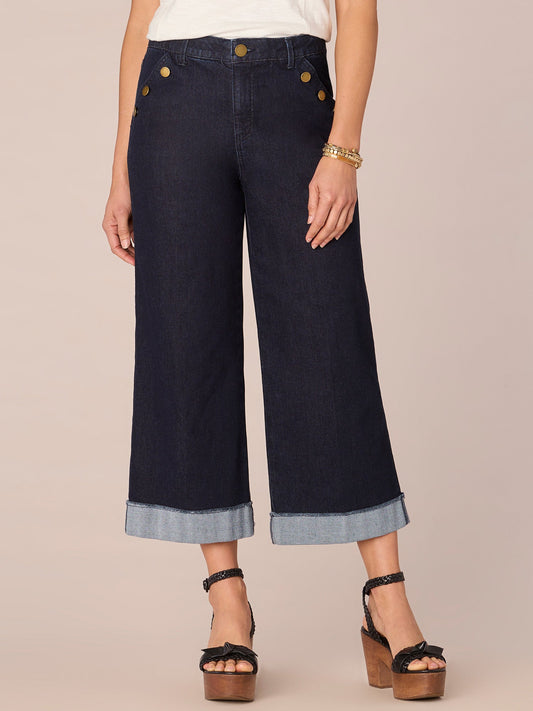 Absolution Skyrise Sailor Button Cropped Wide Leg Petite Jean