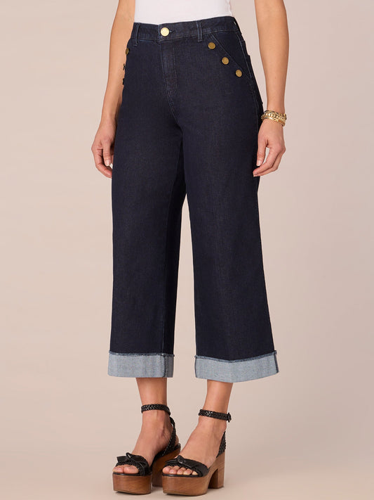 Absolution Skyrise Sailor Button Cropped Wide Leg Petite Jean