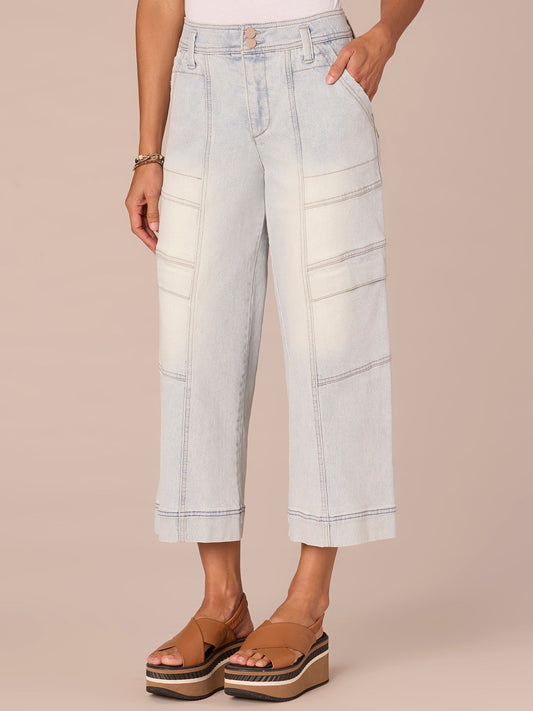 Absolution Skyrise Double Button Cropped Wide Leg Utility Jeans